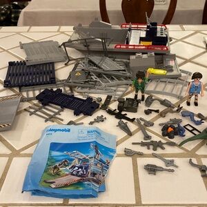 Playmobil Set with Figures - Gray and Blue. Used: Some parts missing.